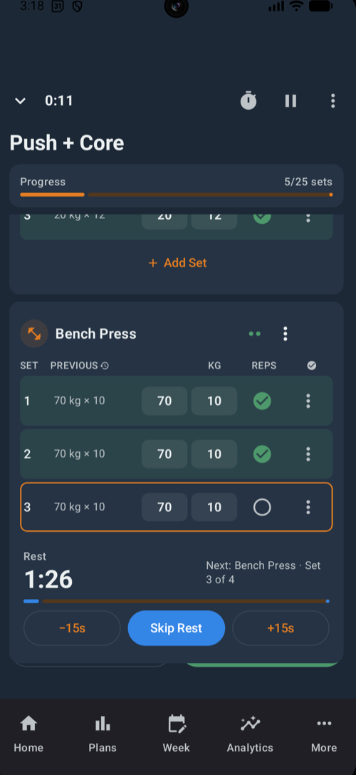 Live strength workout on Android