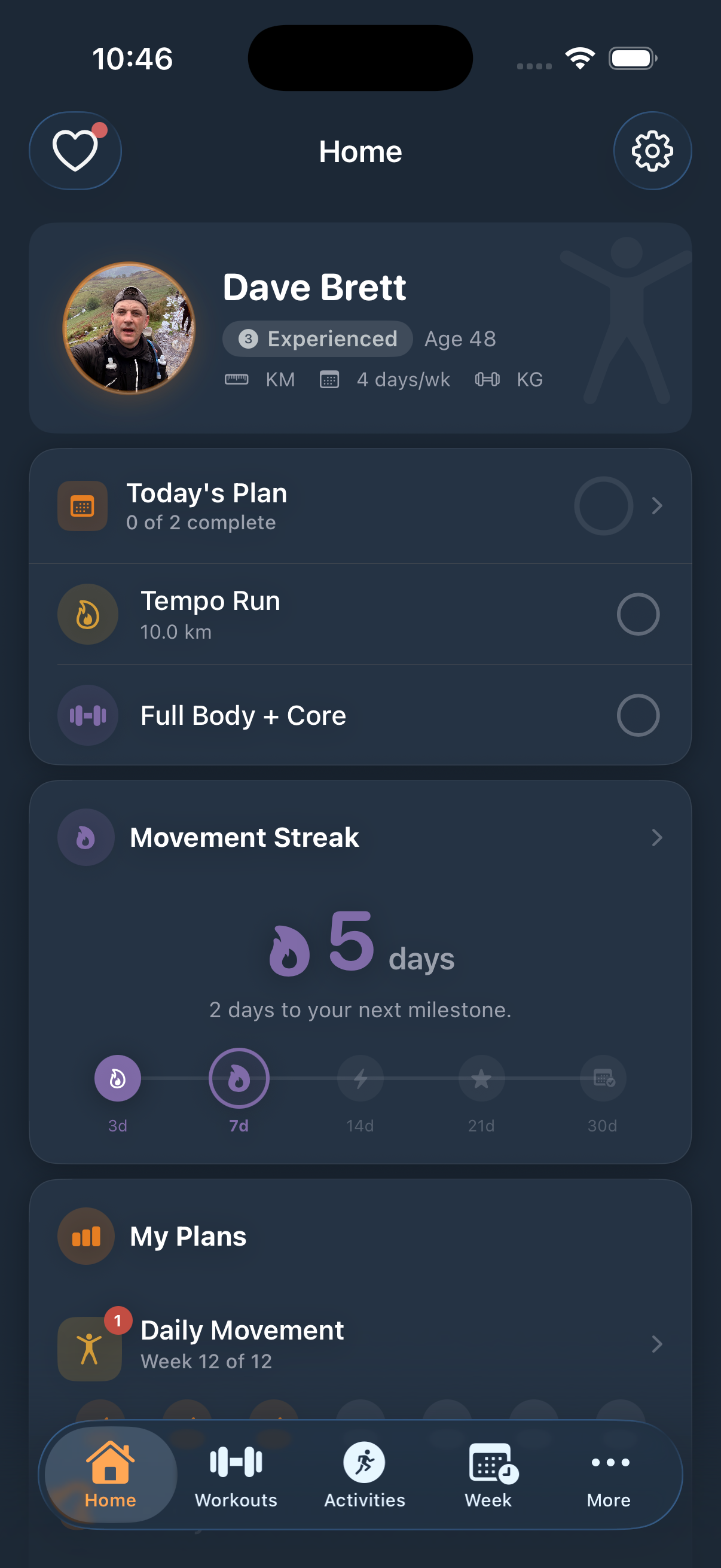 Home dashboard
